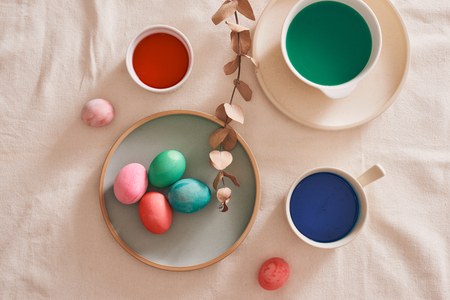 Eggs preparing paint for easter day.の写真素材