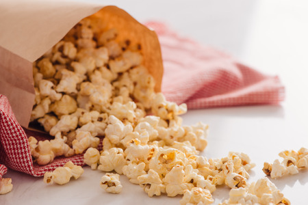 Homemade Kettle Corn Popcorn in a Bagの写真素材