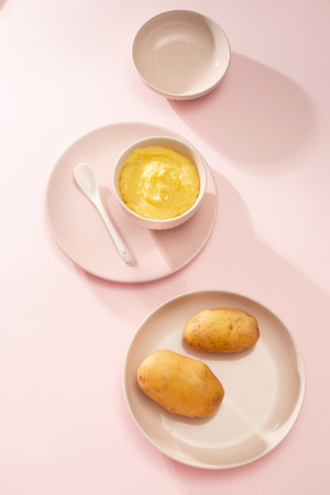 Homemade vegetable baby food. Potato puree for babyの写真素材