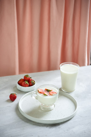 Yogurt with Fresh Organic strawberriesの写真素材
