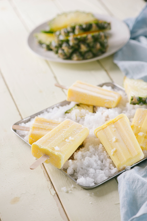 Pineapple Frozen Fruit Bars ice creams. Selective focus.の写真素材