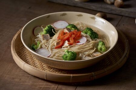 Fresh vegetable soup with noodles