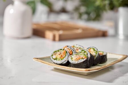 Korean roll Gimbap(kimbob) made from steamed white rice (bap) and various other ingredientsの写真素材