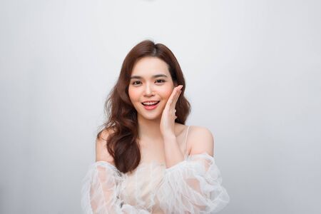 Beautiful asian woman face and Perfect skin. keep pore details.の写真素材