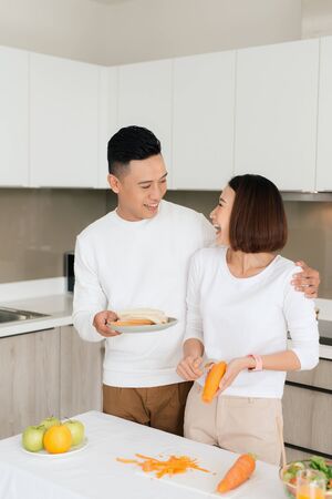 Couple cooking hobby lifestyle conceptの写真素材