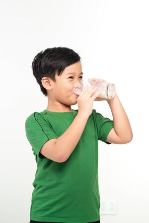 asian pretty boy drink the milkの写真素材