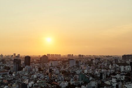Aerial city view of houses and Business Center of Ho Chi Minh city. HoChiMinh city, Vietnamの写真素材