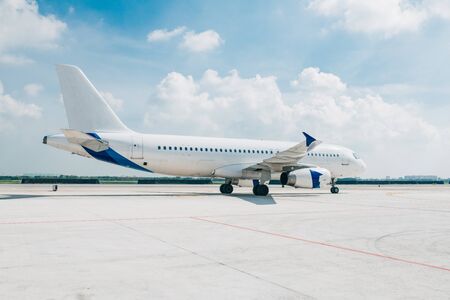 Wide body passenger airplane at the airport apronの写真素材