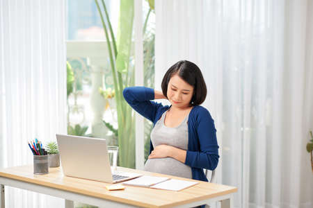 Young pregnant employee working in the officeの写真素材