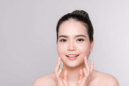 attractive asian woman beauty image on gray backgroundの写真素材