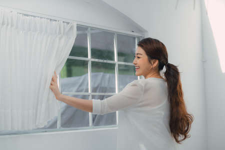 Woman feeling happy fresh and smile relaxの写真素材