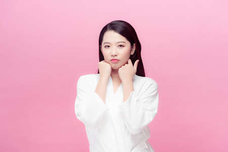close up face pretty portrait spa and salon in bathing suit. beautiful skin care cosmetic conceptの写真素材