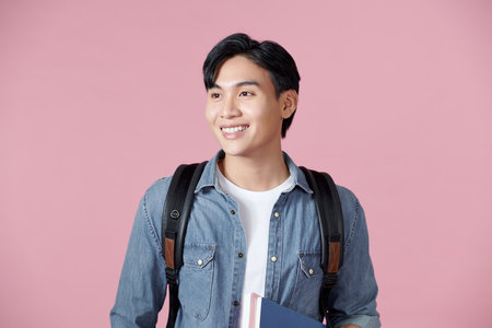 Cool millennial student smiling and looking at cameraの写真素材