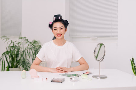 Asian young woman model, beauty makeup faceの写真素材