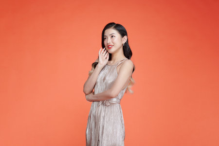 Fashion Model Beauty dress, Well Dressed Elegant Woman in Sparkling Evening Cocktail Dressの写真素材