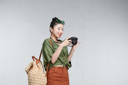 Tourist girl having cheerful holiday trip concept.の写真素材