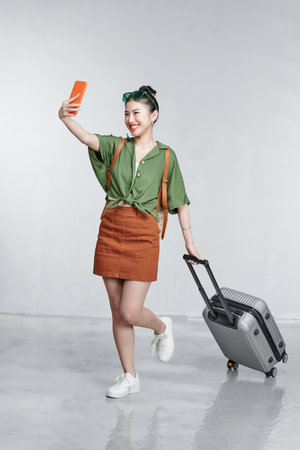 Female passenger traveling abroad travel on weekends getawayの写真素材