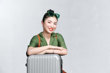 Tourist girl having cheerful holiday trip conceptの写真素材