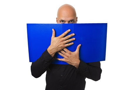 man holding folderの写真素材