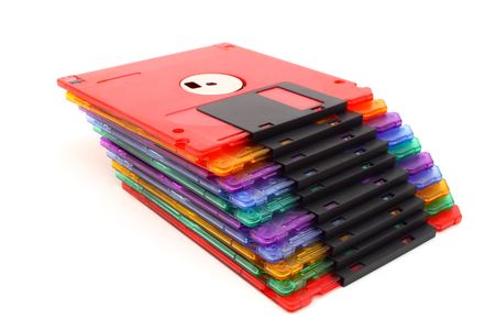 pile of floppy disks of different colorsの写真素材