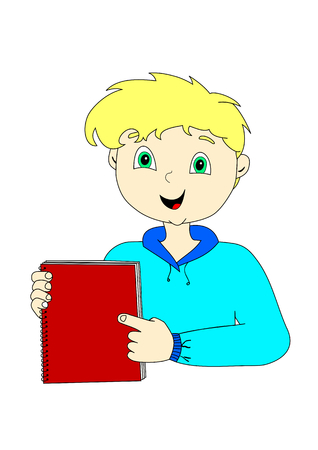 vector illustration of a cartoon boy holding a red bookのイラスト素材