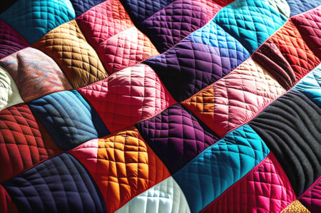 Colorful quilted quilted pillows as a backgroundの素材