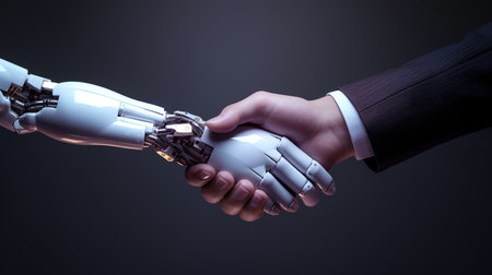 Human hand shaking a robot handの素材