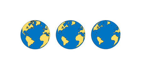 Illustration of sea level rise on planet Earth in three steps and changing of coastlines as part of climate changeの写真素材