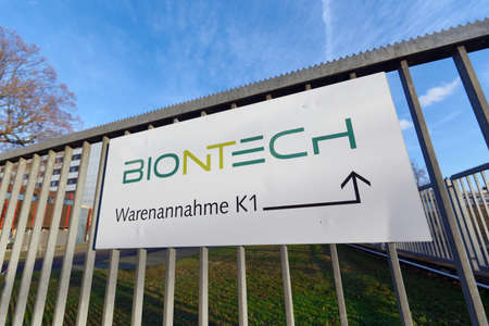 Mainz, Germany - November 12, 2020: The german biotechnology company Biontech conducts research in the field of developing a vaccine against Covid-19.のeditorial素材