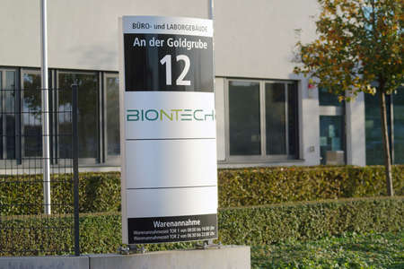 Mainz, Germany - November 12, 2020: The german biotechnology company Biontech conducts research in the field of developing a vaccine against Covid-19.のeditorial素材