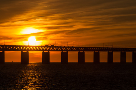 Silhouette of the Oresunds bridgeの写真素材