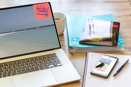 Online booking of a holiday trip during the corona crisisの写真素材
