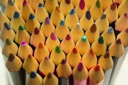 Upper view of colored pencilsの写真素材