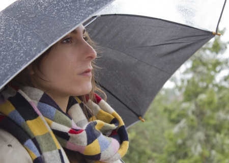 Young beautiful woman with umbrellaの写真素材