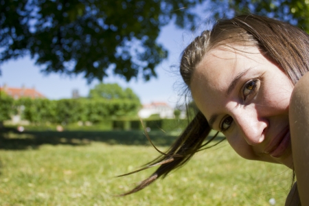 Beautiful woman in the parkの写真素材