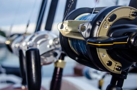 Close up of anglerÂ´s equipment for sport fishing at the Caribbeanの写真素材