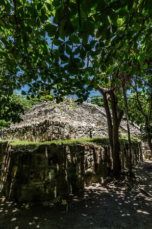 Ancient mayan structures of San Miguelito, Cancun, Mexico.の写真素材