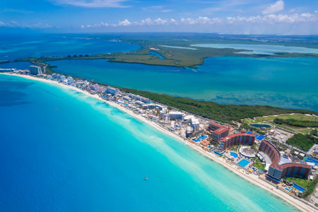 Aerial view of Cancun hotel zoneの写真素材
