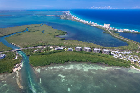 Drone view of Punta Nizuc estuary in Cancunの写真素材
