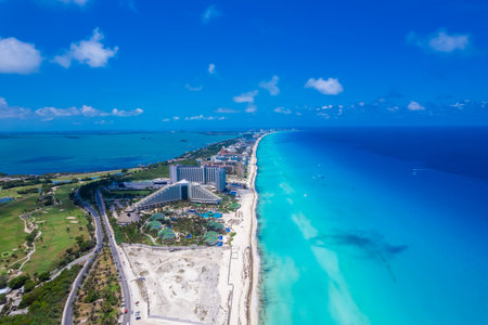 Aerial view of Cancun hotel zoneの写真素材