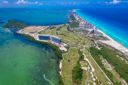 Aerial view of Cancun hotel zoneの写真素材