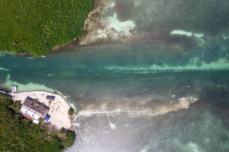 Drone view of Punta Nizuc estuary in Cancunの写真素材