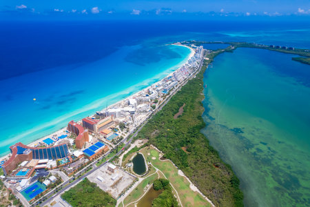 Aerial view of Cancun hotel zoneの写真素材
