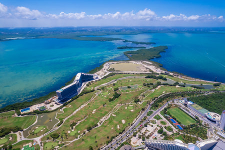 Aerial view of Cancun hotel zoneの写真素材