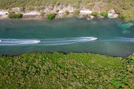 Drone view of Punta Nizuc estuary in Cancunの写真素材