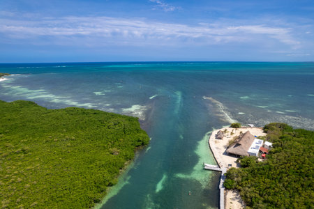 Drone view of Punta Nizuc estuary in Cancunの写真素材