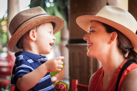 Mom and child playing and singingの写真素材
