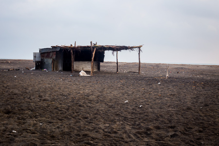 Poor huts of the natives, traditional mexican poor house - shack on beach.の写真素材