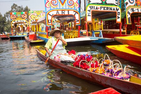 Colorful traditional mexican boats trajineras.の写真素材