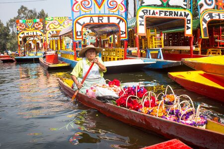 Colorful traditional mexican boats trajineras.